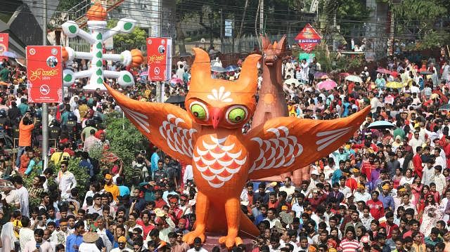 Dhaka University is the epicentre of cultural activities of the country. Every year, the university’s fine arts faculty brings out a colourful Mongol Shovajatra marking Pahela Baishakh, first day of Bangla year. Photo: Prothom Alo
