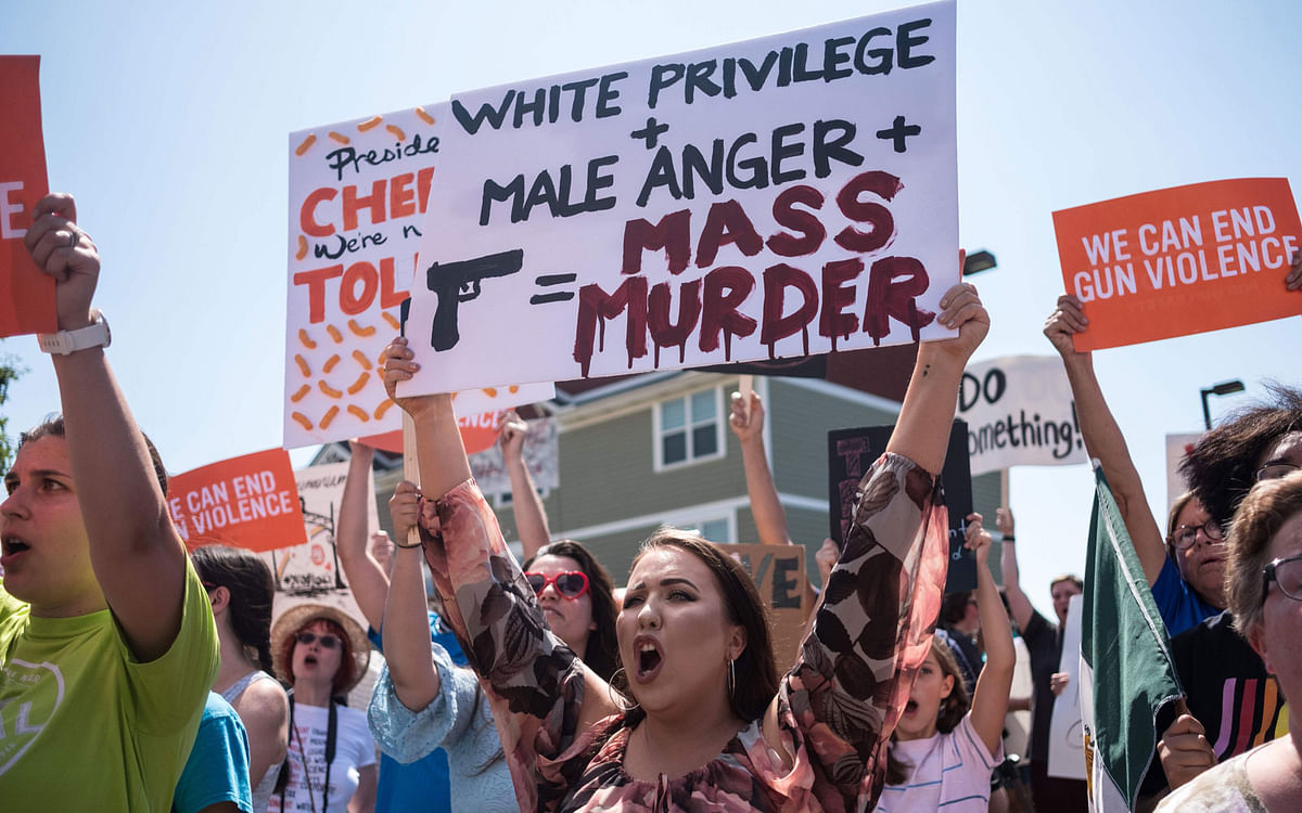 Demonstrators a protest during the visit of US President Donald Trump to the site of the mass shooting in Dayton, Ohio, on August 7, 2019. Nine people were killed on 4 August in the city’s popular Oregon District.Photo: AFP