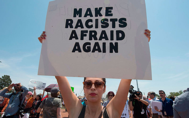 El Paso residents protest against the visit of US President Donald Trump to the city after the Walmart shooting that left a total of 22 people dead, in El Paso, Texas, on 7 August 2019. Photo: AFP