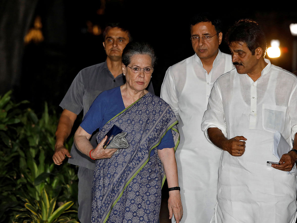 Sonia Gandhi (L), leader of India`s main opposition Congress party, arrives to attend a Congress Working Committee (CWC) meeting in New Delhi, India, on 10 August 2019. Photo: Reuters