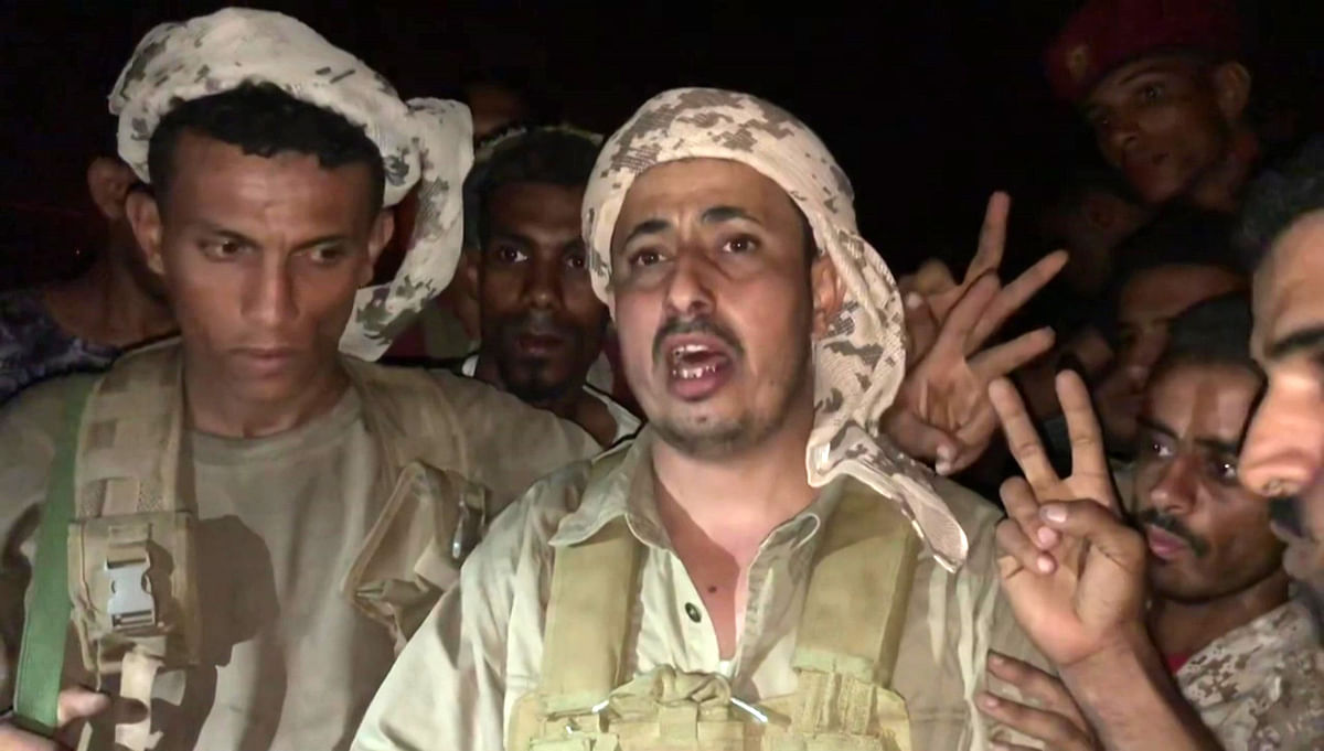 This AFPTV screen grab from a video made on 10 August shows Mokhtar al-Noubi, chief of the 5th battalion of the southern Yemen separatist army commanded by Aidarous al-Zoubeidi, speaking before a camera in Yemen`s second city of Aden. Photo: AFP