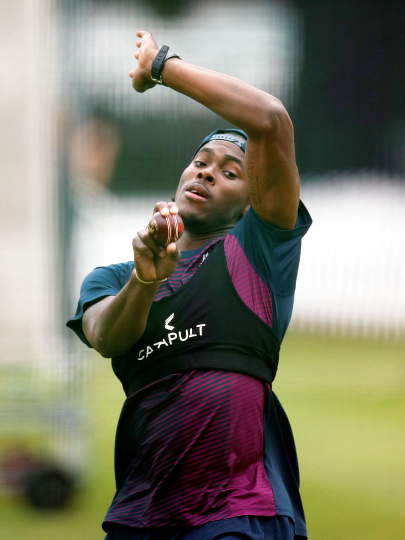England`s Jofra Archer during nets at Lord`s Cricket Ground, London, Britain on 12 August, 2019. Photo: Reuters