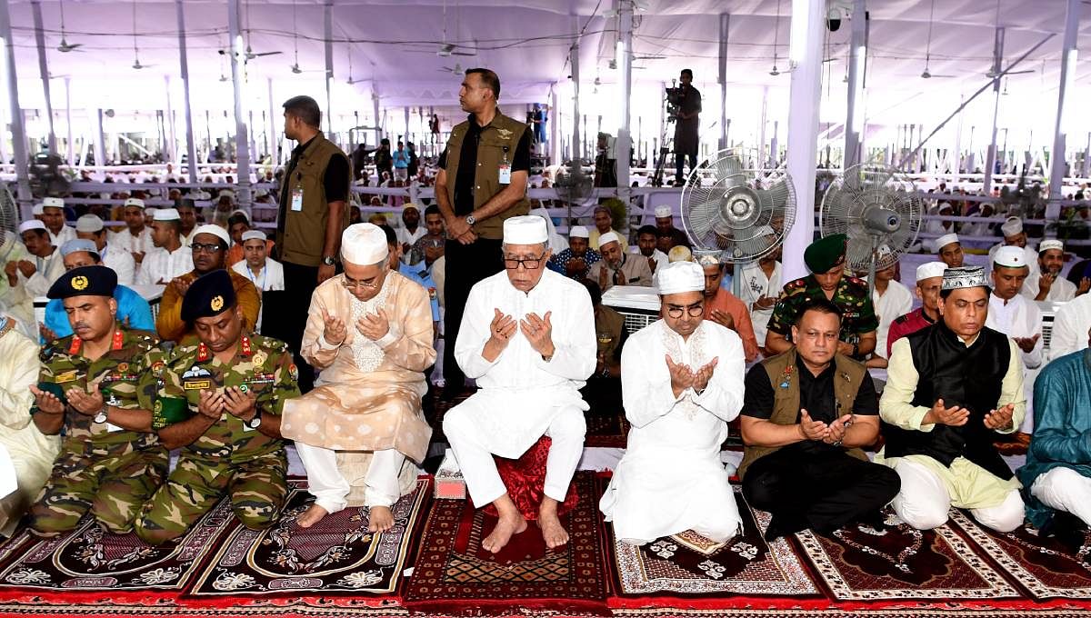 President Abdul Hamid joined hundreds of people from all walks of life to offer Eid-ul-Azha prayers at the National Eidgah on Monday morning. Photo: UNB