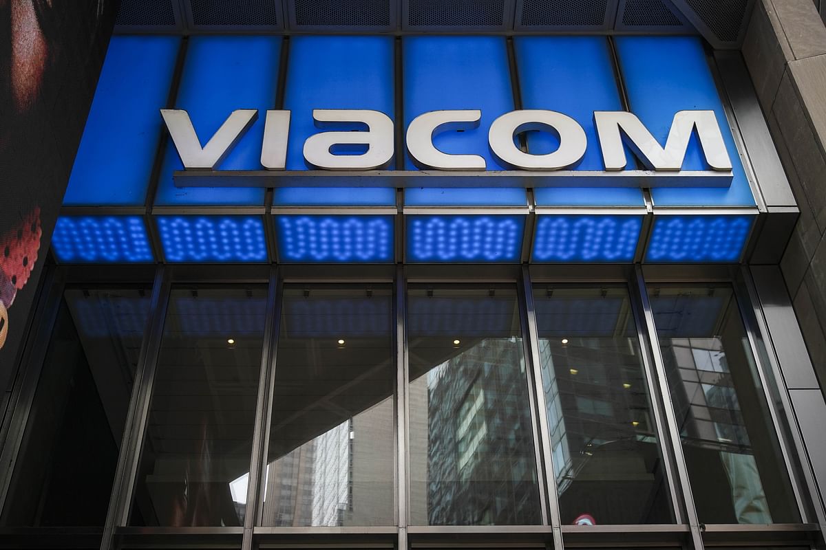 Signage for Viacom stands outside their headquarters in Times Square on 13 August, 2019 in New York City. Following years of on-and-off talks and negotiations, CBS and Viacom have agreed to merge. Photo: AFP