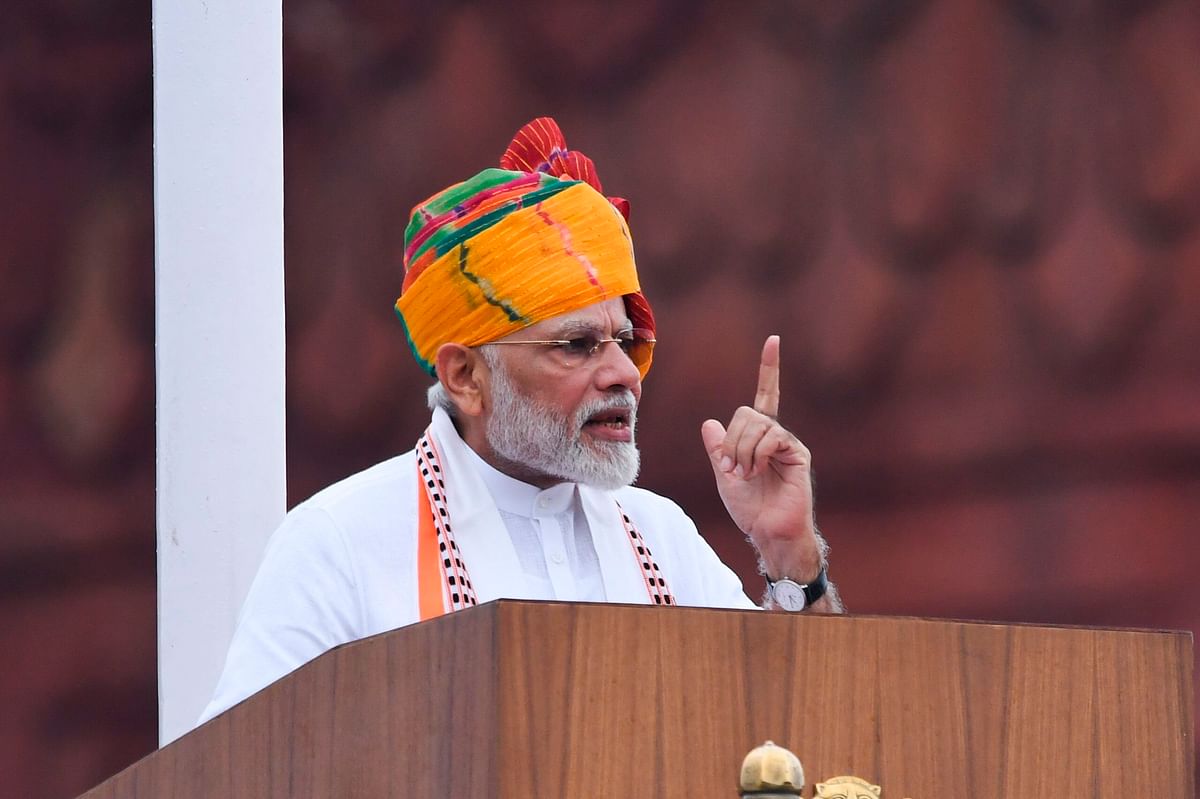 India`s prime minister Narendra Modi delivers a speech to the nation during a ceremony to celebrate country`s 73rd Independence Day, which marks the of the end of British colonial rule, at the Red Fort in New Delhi on 15 August 2019. Photo: AFP