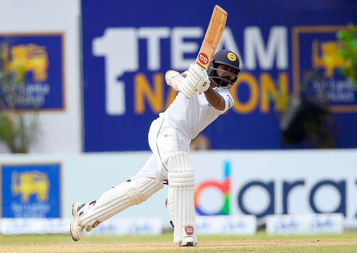 Sri Lankan cricketer Niroshan Dickwella plays a shot during the third day of the opening Test cricket match at the Galle International Cricket Stadium in Galle on 16 August 2019. Photo: AFP