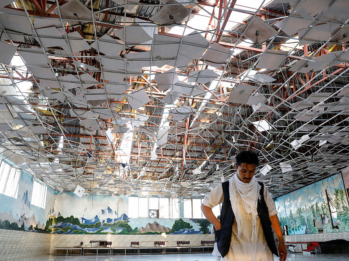 An interior view of a damaged wedding hall is seen after a blast in Kabul, Afghanistan on 18 August 2019. Photo: Reuters