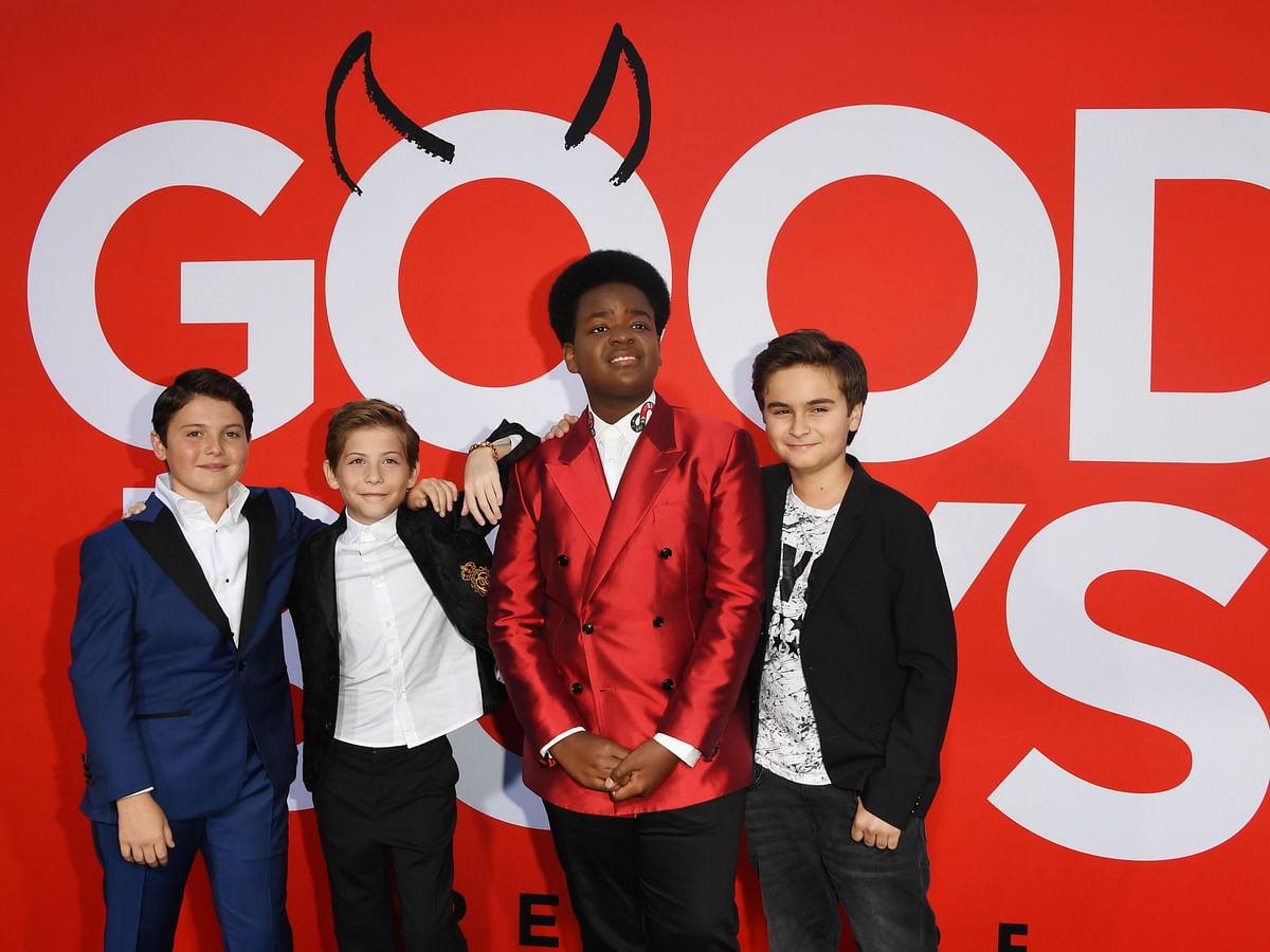 In this file photo taken on 14 August, 2019 (L-R) actors Brady Noon, Jacob Tremblay, Keith L Williams and Chance Hurstfield arrive for the premiere of `Good Boys`, at the Regency Village Theatre in Westwood, California. Photo: AFP