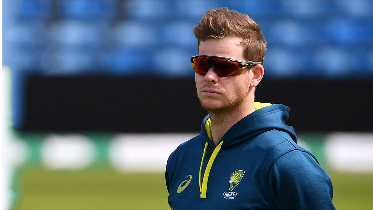 Australia`s Steve Smith attends a practice session at Headingley Stadium in Leeds. Photo: AFP