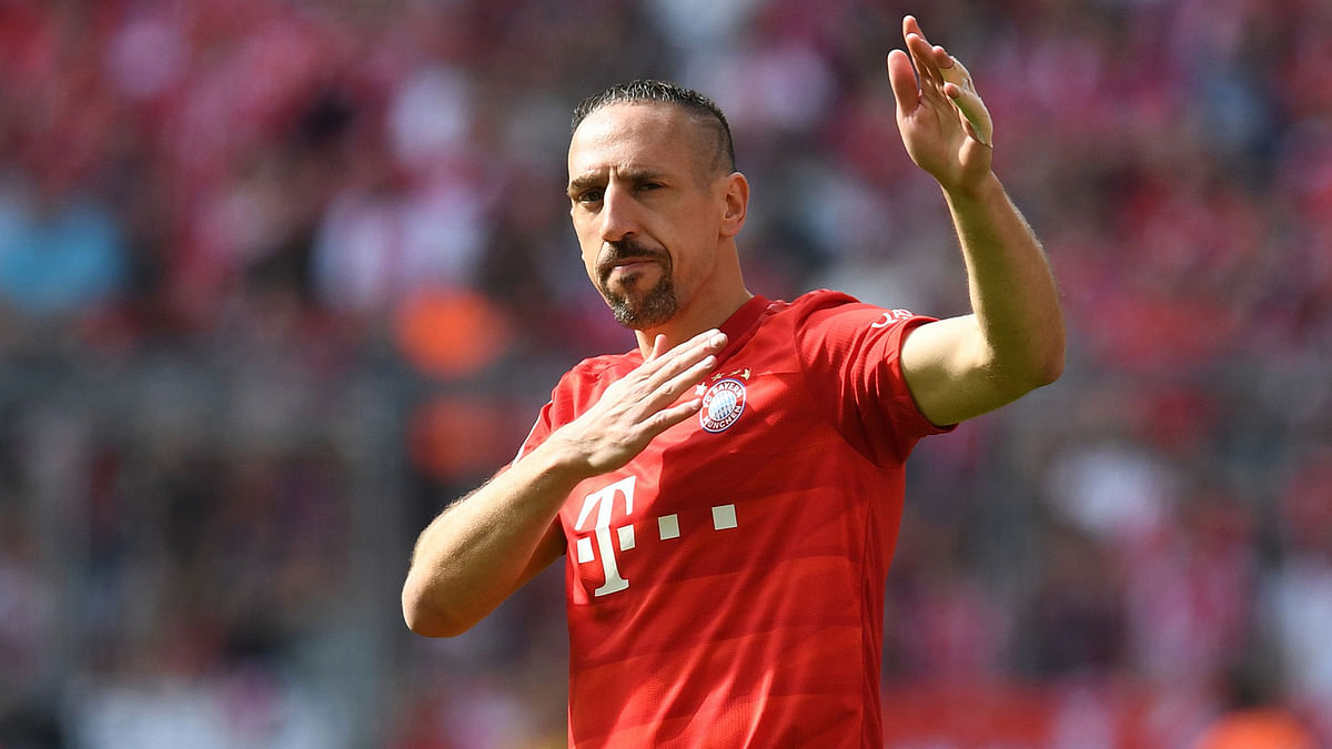 Bayern Munich’s French midfielder Franck Ribery waves during the German First division Bundesliga football match FC Bayern Munich v Eintracht Frankfurt in Munich, southern Germany. French winger Franck Ribery travelled to Italy on 18 May 2019. AFP file photo