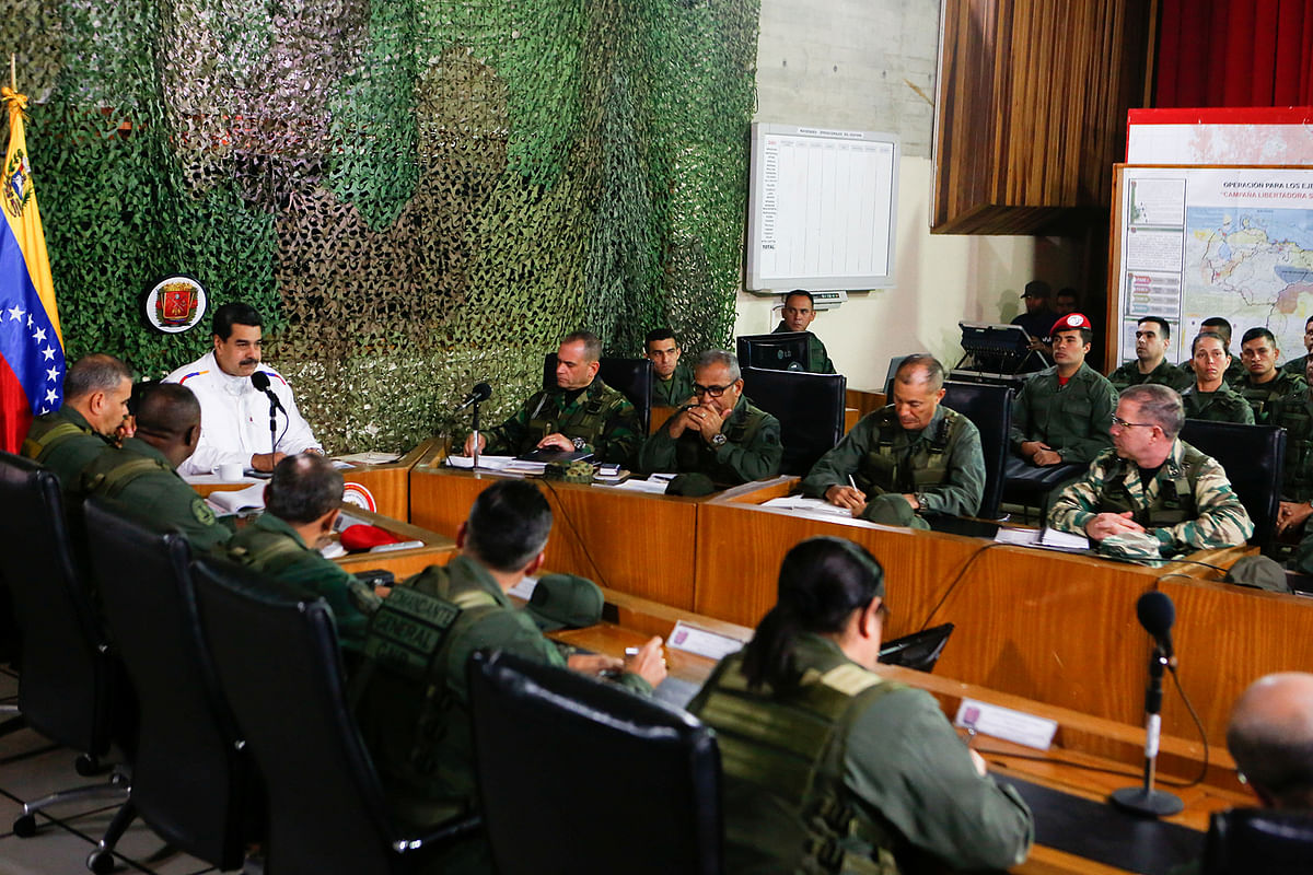 Venezuela`s President Nicolas Maduro speaks during a meeting with military high command members in Caracas.Photo: Reuters