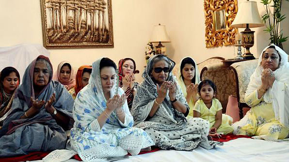 Prime minister Sheikh Hasina attends a milad and doa mahfil seeking eternal peace of the departed soul of Ivy Rahman, wife of late president Zillur Rahman and former women affairs secretary of Bangladesh Awami League (AL) at Ivy Concord at Gulshan in the capital on Saturday. Photo: PID