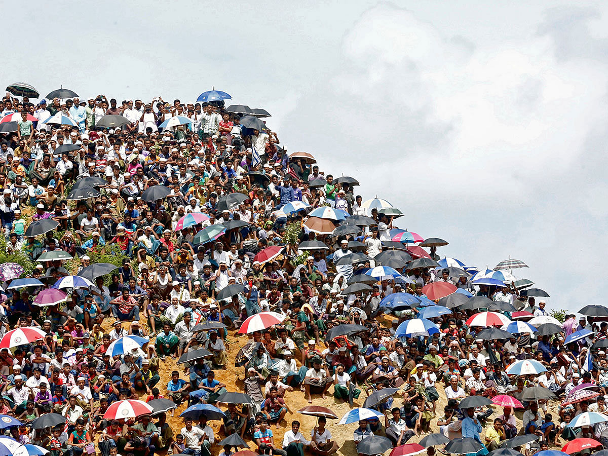 Rohingya refugees gather to mark the second anniversary of the exodus at the Kutupalong camp in Cox’s Bazar, Bangladesh, 25 August 2019. Photo: Reuters