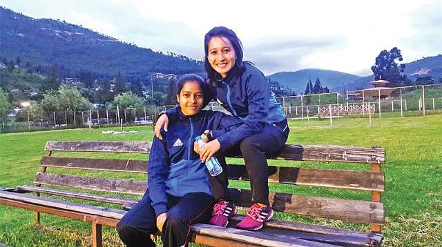 Two FIFA female referees from Bangladesh Salma Akter (front) and Joya Chakma. Photo: Collected