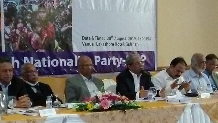 BNP secretary general Mirza Fakhrul Islam Alamgir addresses a roundtable on Rohingya crisis at a Dhaka hotel on Wednesday. Photo: UNB