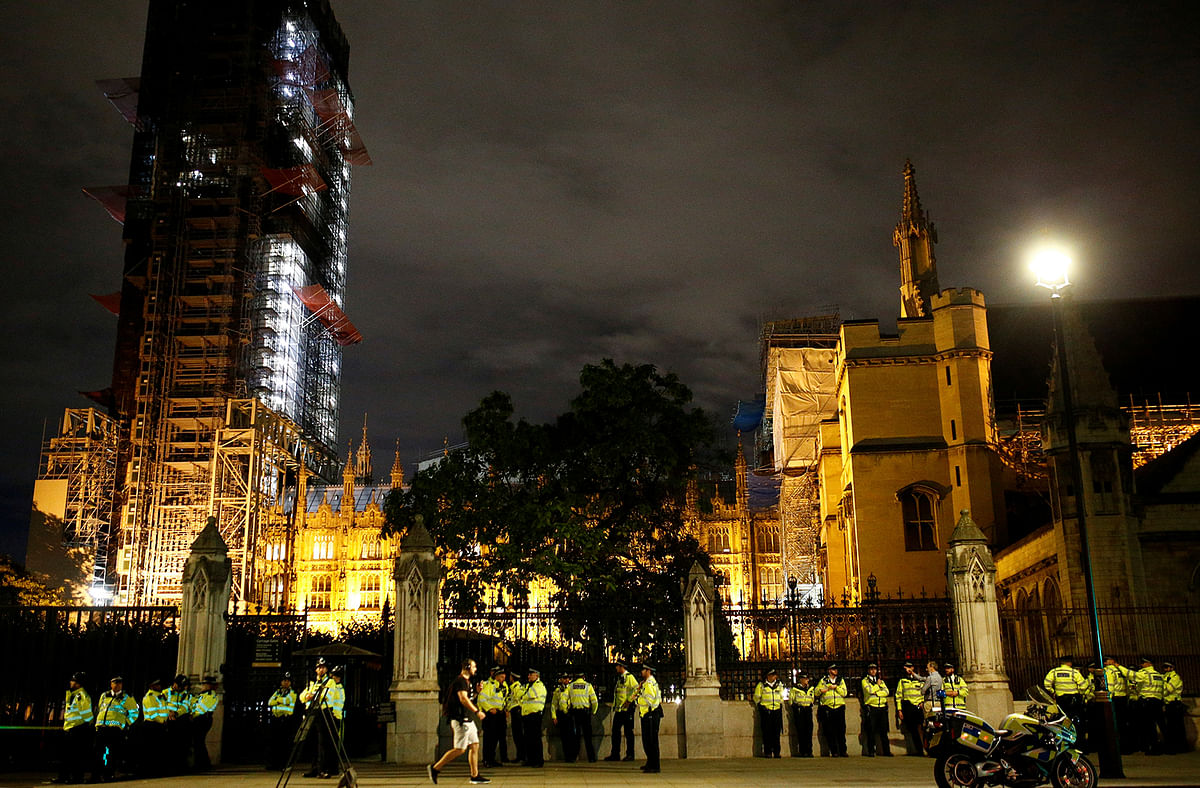 Police Officers are seen outside the Houses of Parliament in London, Britain on 28 August 2019. Photo: Reuters