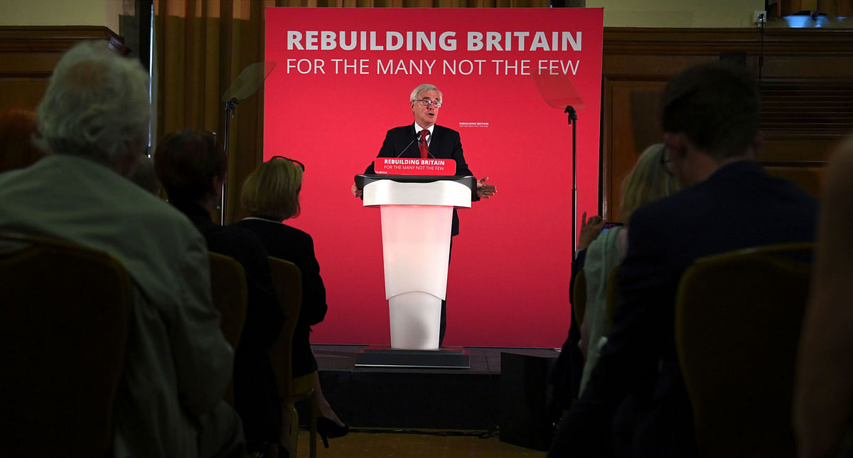 Britain`s opposition Labour party`s shadow Chancellor John McDonnell speaks during an event to set out his party`s approach to the Government`s Spending Review, in central London on 29 August 2019. Photo: AFP