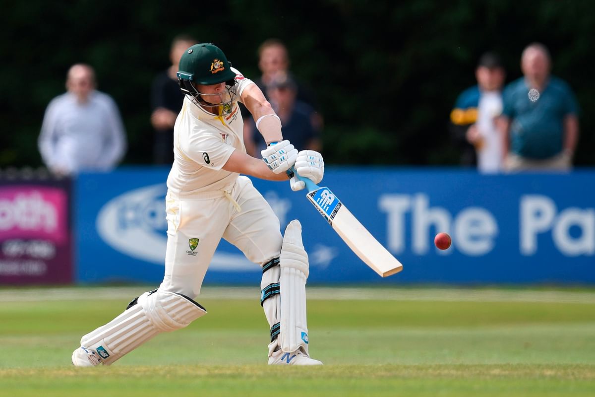 Australia`s Steve Smith bats on day two of the three-day friendly cricket match between Derbyshire and Australia at the County Ground in Derby, central England on 30 August 2019. Photo: AFP