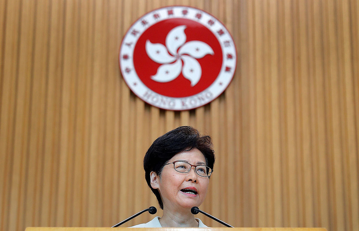 Hong Kong`s Chief Executive Carrie Lam holds a news conference in Hong Kong, China on 27 August. Photo: Reuters