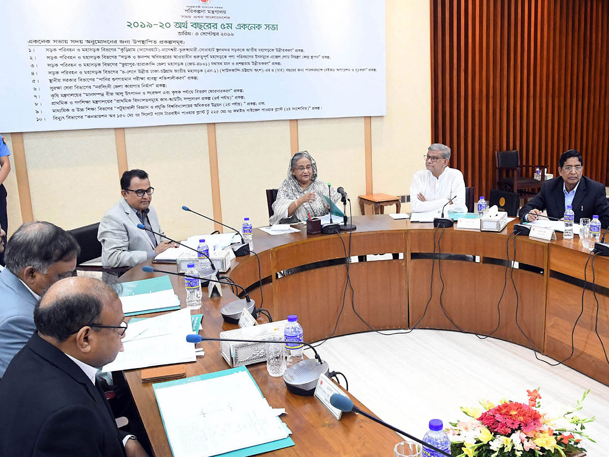 Prime minister Sheikh Hasina chairs the meeting of the Executive Committee of the National Economic Council (ECNEC) held at NEC Conference Room in Sher-e-Bangla Nagar area, Dhaka on Tuesday. Photo: PID