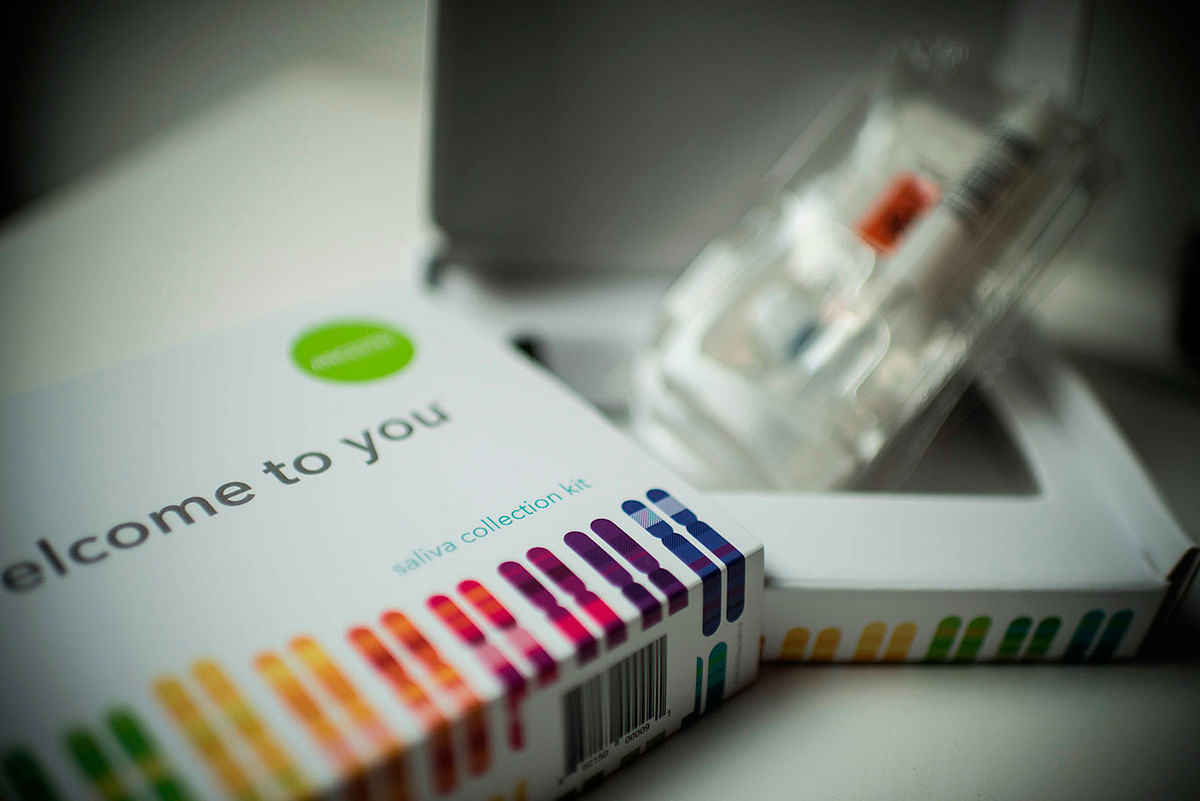 This illustration picture shows a saliva collection kit for DNA testing displayed in Washington DC on 19 December 2018. Like size or intelligence, sexual attraction isn`t defined by one gene alone, but is instead the result of the complex interplay between multiple regions of the genome and hard to pin environmental factors. Photo: AFP