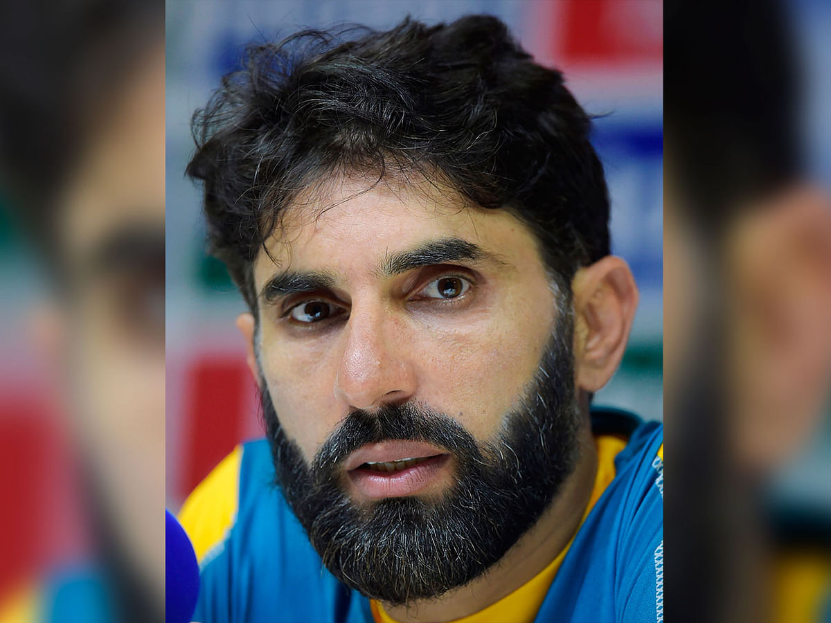 In this file picture taken on October 29, 2016 former cricket Pakistani team`s captain Misbah-ul-Haq speaks during a press conference at the Sharjah Cricket Stadium in Sharjah. Pakistan on September 4 appointed former captain Misbah-ul-Haq as head coach and chief selector in a bid to lift the national team`s performance. Photo: AFP