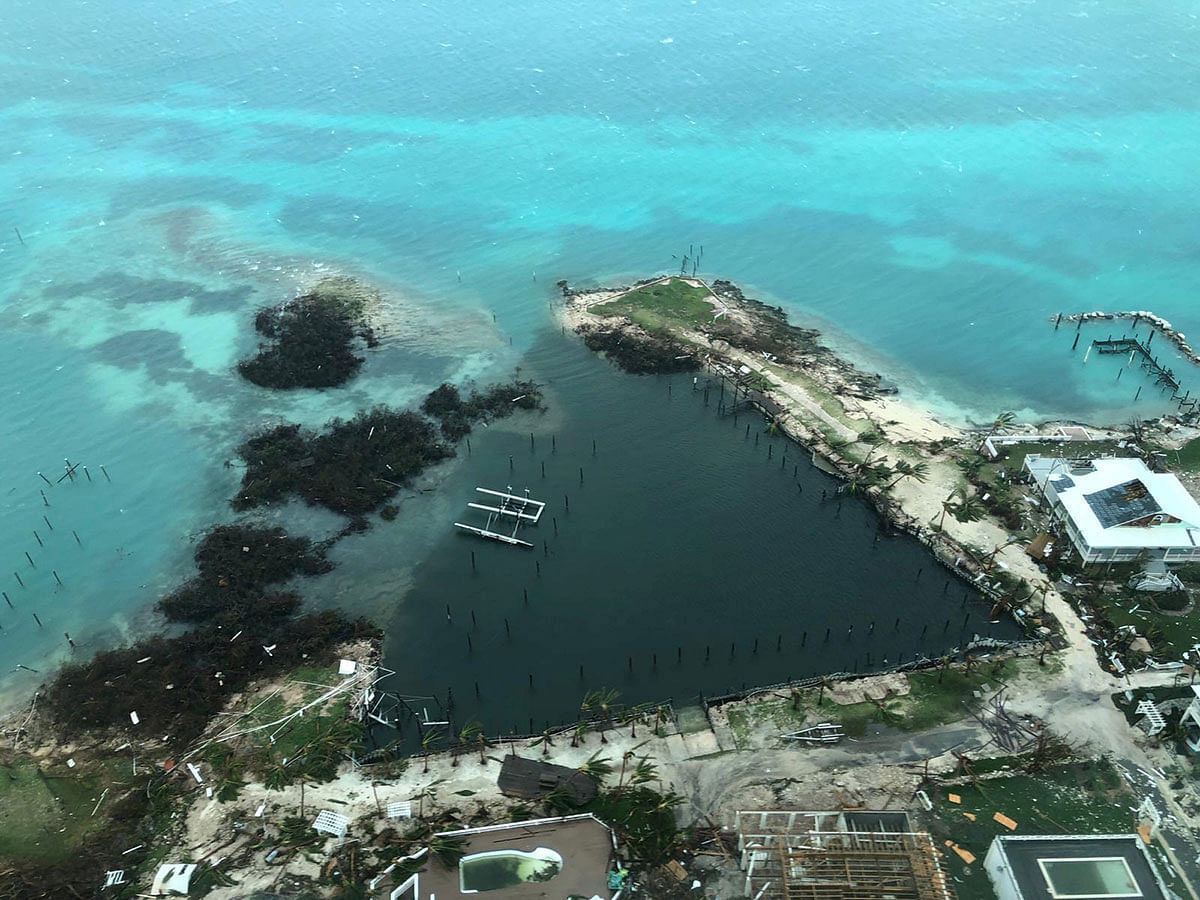 An aerial view shows devastation after hurricane Dorian hit the Abaco Islands in the Bahamas, 3 September 2019, in this image obtained via social media. Photo: Reuters