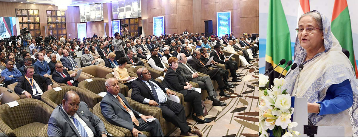 Prime minister Sheikh Hasina formally inaugurates the 3rd IORA Blue Economy Ministerial Conference at Hotel InterContinental Dhaka on Thursday morning. Photo: PID