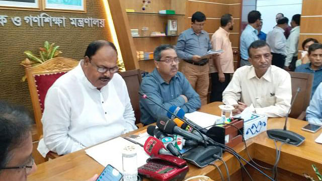 State minister for primary and mass education M Zakir Hossain speaks at a press conference on 5 September, 2019. Photo: Mustak Ahmed