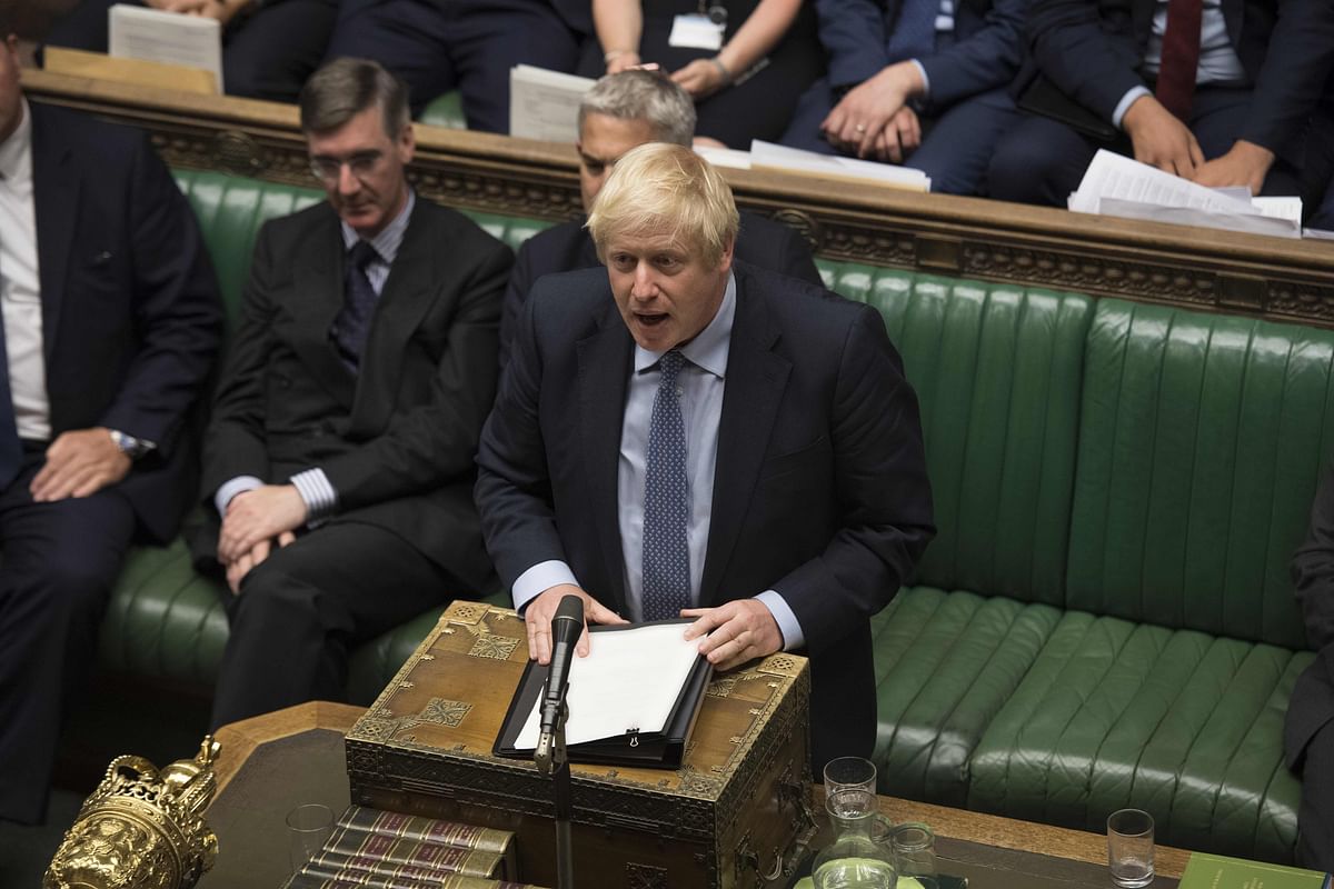 A handout photograph released by the UK Parliament shows Britain`s Prime Minister Boris Johnson speaking during the debate on the EU (Withdrawal) (No.6) Bill in the House of Commons in London on 4 September. Photo: AFP