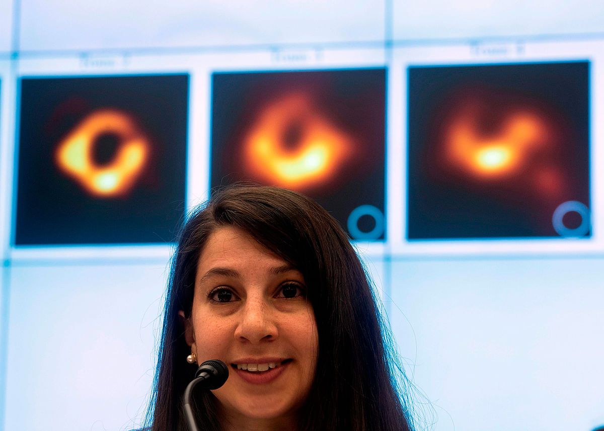 In this file photo taken on 16 May 2019, US computer scientist Katherine Bouman speaks during a House Committee on Science, Space and Technology hearing on the `Event Horizon Telescope: The Black hole seen Round the World` in the Rayburn House office building in Washington, DC. Photo: AFP