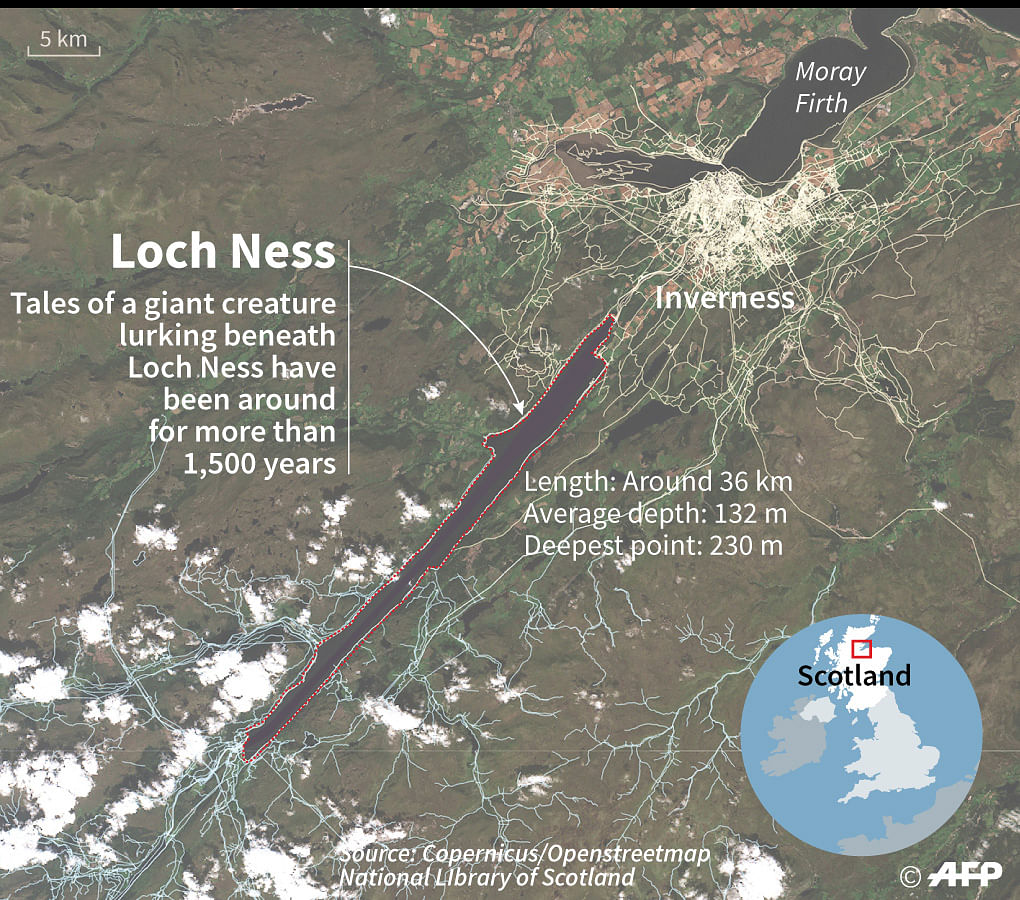 Satellite map of Loch Ness in Scotland. Photo: AFP