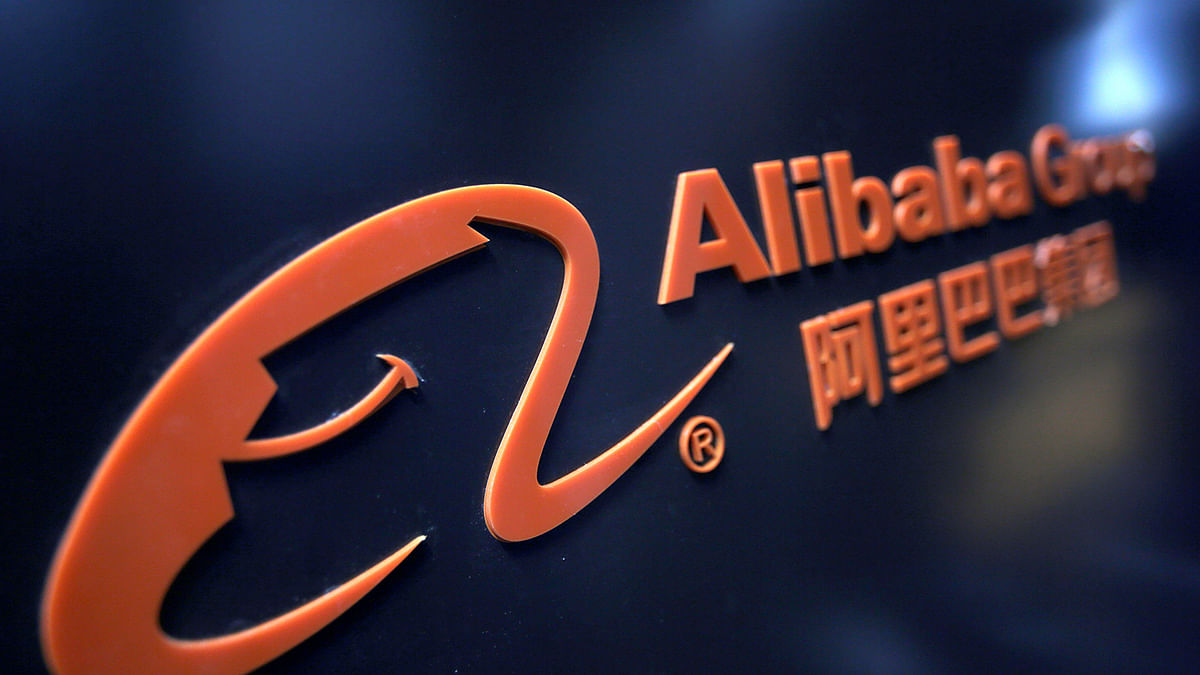 A logo of Alibaba Group is seen at an exhibition during the World Intelligence Congress in Tianjin. Photo: Reuters