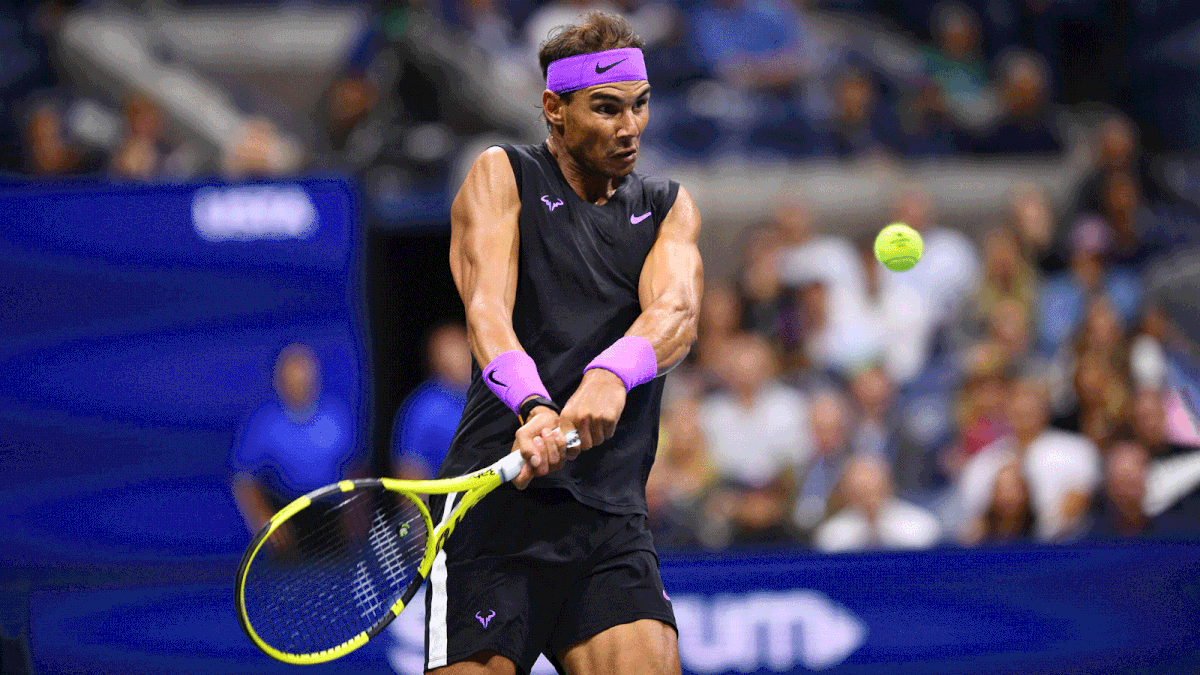 Rafael Nadal of Spain hits a return against Matteo Berrettini of Italy during their Singles Men`s Semi-finals match at the 2019 US Open at the USTA Billie Jean King National Tennis Center in New York on 6 September 2019. Photo: AFP