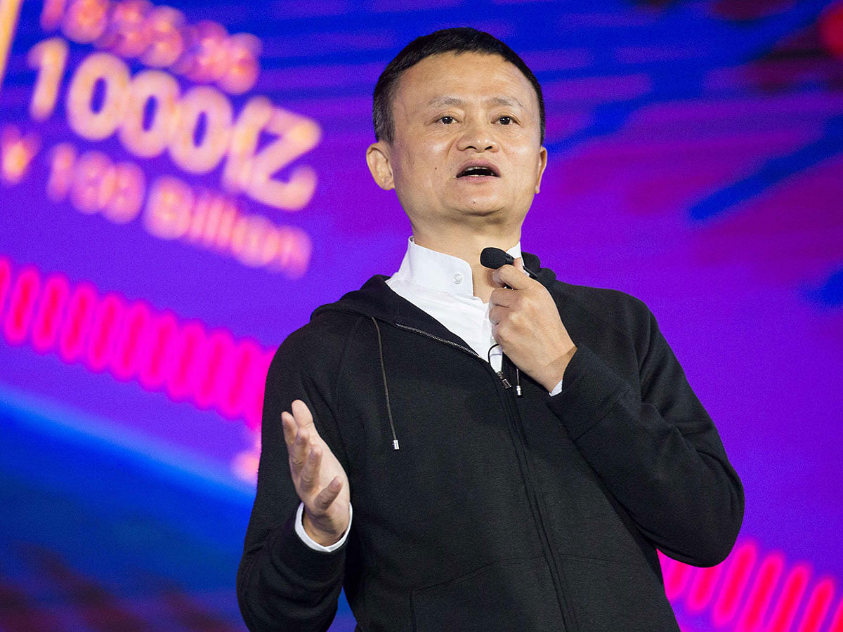 This file photo taken on 11 November 2016 shows Alibaba chairman Jack Ma speaking on stage during the Tmall 11:11 Global Shopping Festival gala in the southern Chinese city of Shenzhen. Photo: AFP