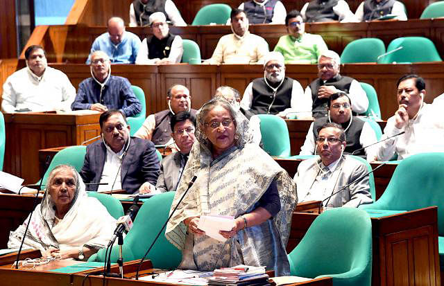 Prime minister Sheikh Hasina speaks in parliament on 8 September, 2019. Photo: PID