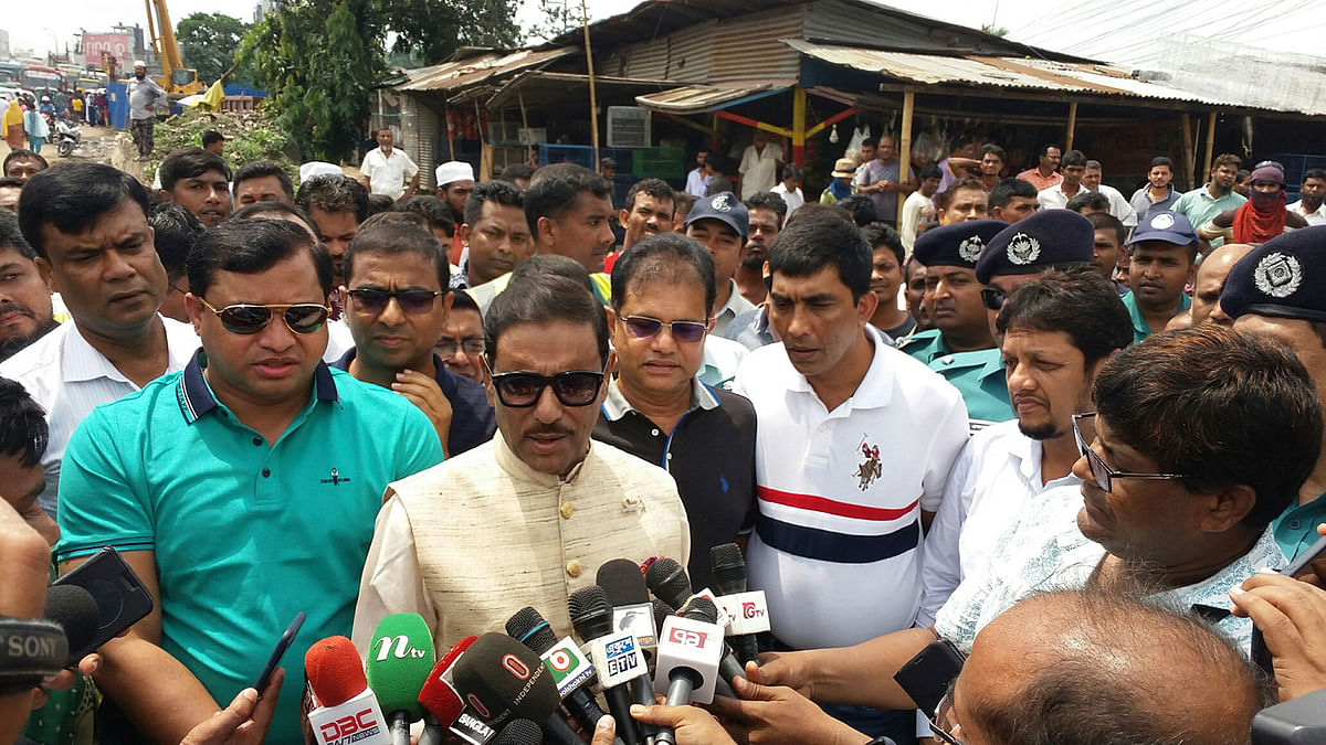 Road transport and bridges minister Obaidul Quader visited Tongi to inspect the Bus Rapid Transit (BRT) project on Dhaka-Mymensingh highway. He said BNP did not build any highways during it tenure. This photo was taken in Gazipur on 9 September. Photo: Masud Rana