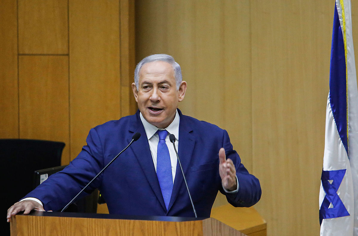 Israeli Prime Minister Benjamin Netanyahu delivers a speech at the Knesset in Jerusalem on Wednesday. Photo: AFP
