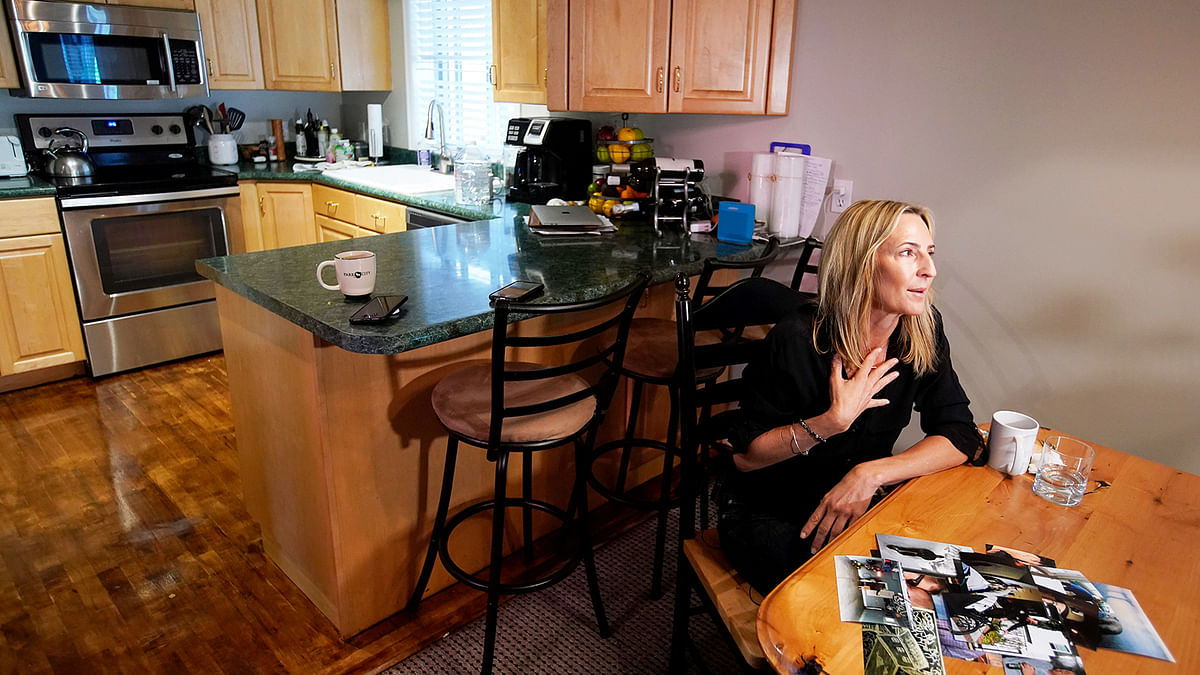 Kelly Pfaff talks about her husbands John`s death during an interview at her home in Park City, Utah, US on 2 August. Photo: Reuters