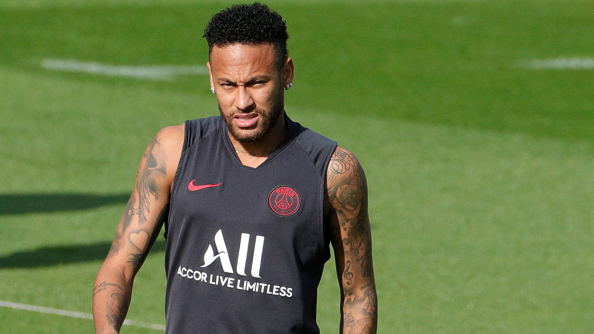 Paris Saint-Germain`s Brazilian forward Neymar attends a training session on Friday in Paris a day before a French L1 football match against Strasbourg. Photo: AFP