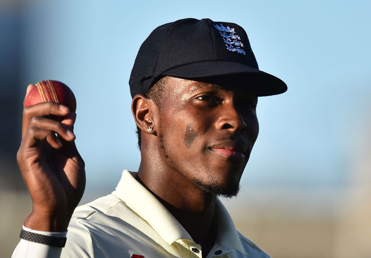England`s Jofra Archer leaves the field after taking 6-62 the final on the second day of the fifth Ashes cricket Test match between England and Australia at The Oval in London on Friday. Photo: AFP