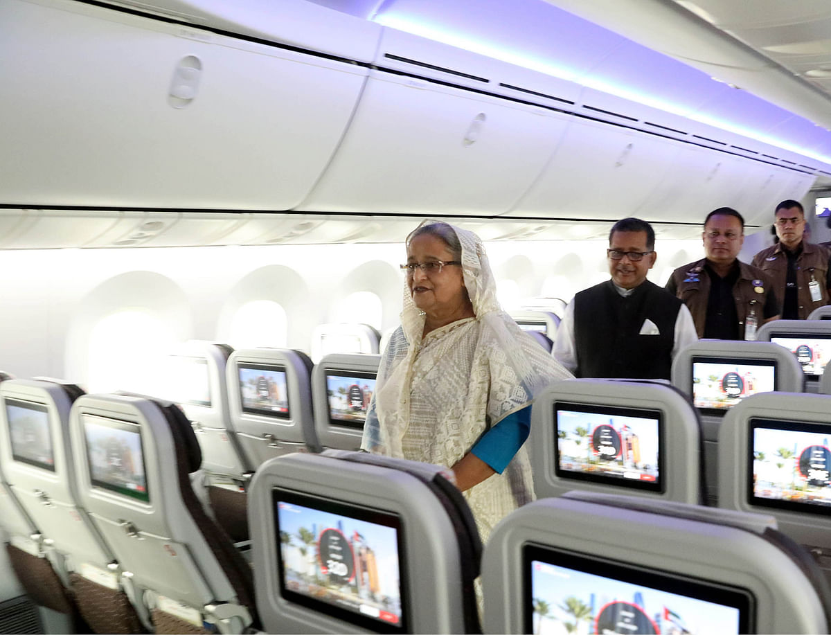 Prime minister Sheikh Hasina boarded the aircraft, inspected it after inauguration. Photo: PID