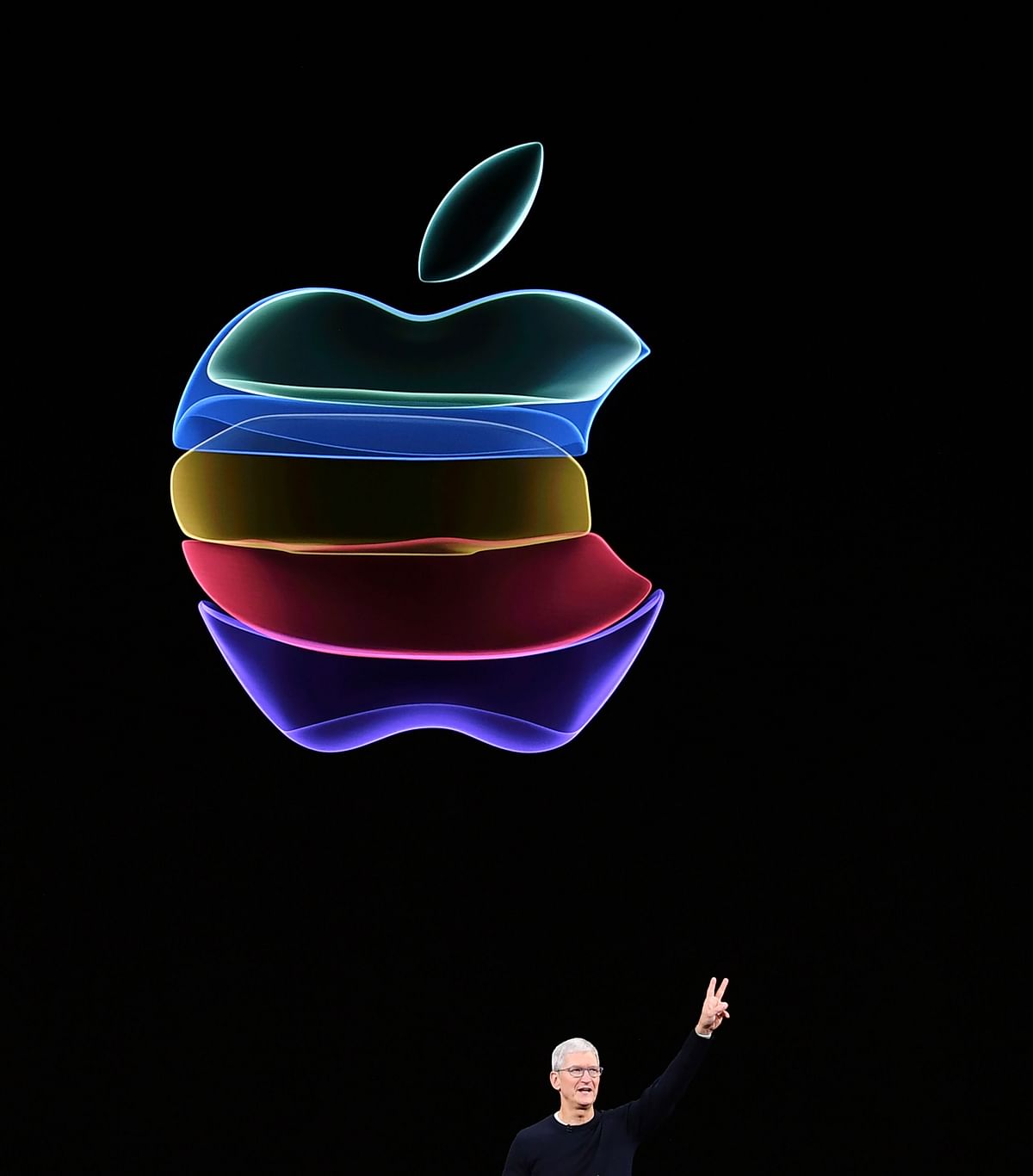 Apple CEO Tim Cook speaks on-stage during a product launch event at Apple`s headquarters in Cupertino, California on September 10, 2019. Photo: AFP