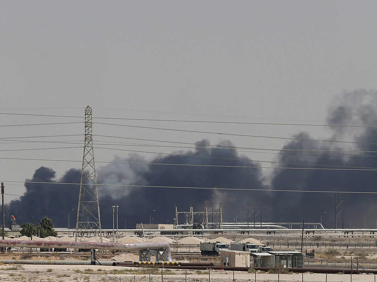 Smoke is seen following a fire at Aramco facility in the eastern city of Abqaiq, Saudi Arabia on14 September. Photo: Reuters