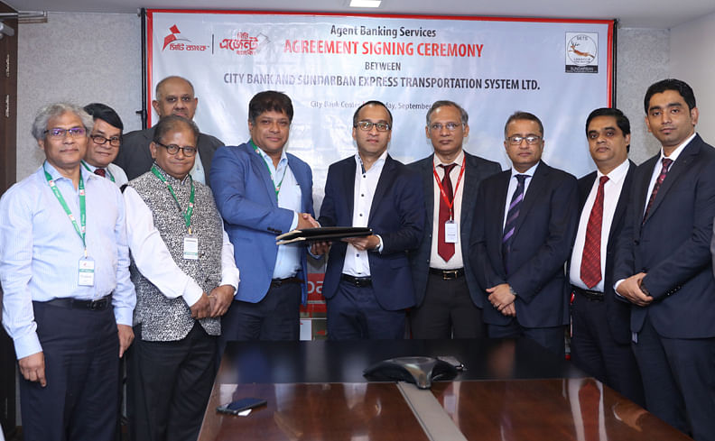 City Bank and Sundarban Express Transportation Systems sign an agreement to explore the opportunity of Agent Banking in SETS regional offices across the country. Photo: Collected