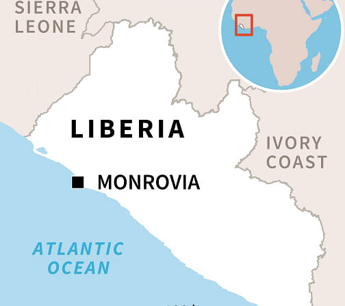 Map of Liberia locating the capital Monrovia, where a school fire killed more than 25 children. Photo: AFP