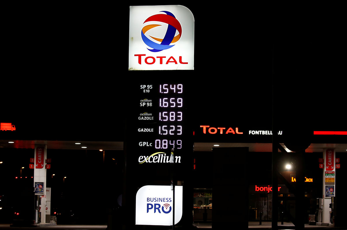 Fuel prices are displayed at petrol station of French oil giant Total in Bordeaux. Photo: Reuters