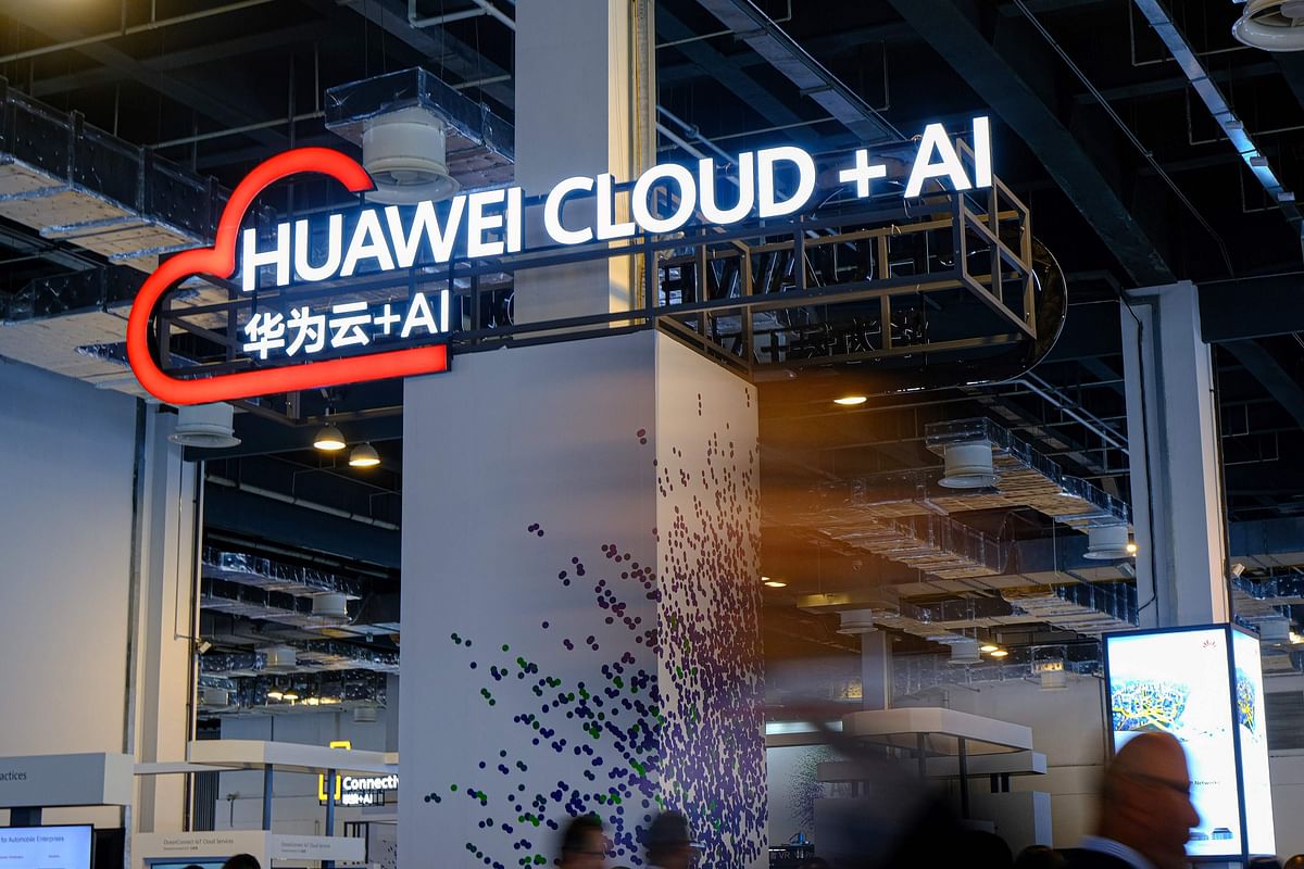 A logo of Huawei Cloud is seen during the 2019 Huawei Connect conference in Shanghai on 18 September. Photo: AFP