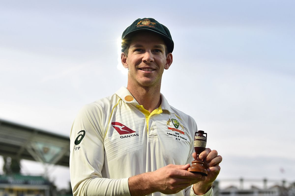 Australia`s captain Tim Paine holds the Ashes Urn during the presentation ceremony on the fourth day of the fifth Ashes cricket Test match between England and Australia at The Oval in London on 15 September 2019. Photo: AFP