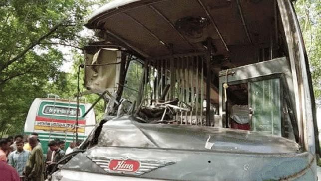 This UNB File Photo of a damaged bus that collided with another one in Thakurgaon has been used symbolically. A bus accident in Gopalganj has killed four people on Saturday.